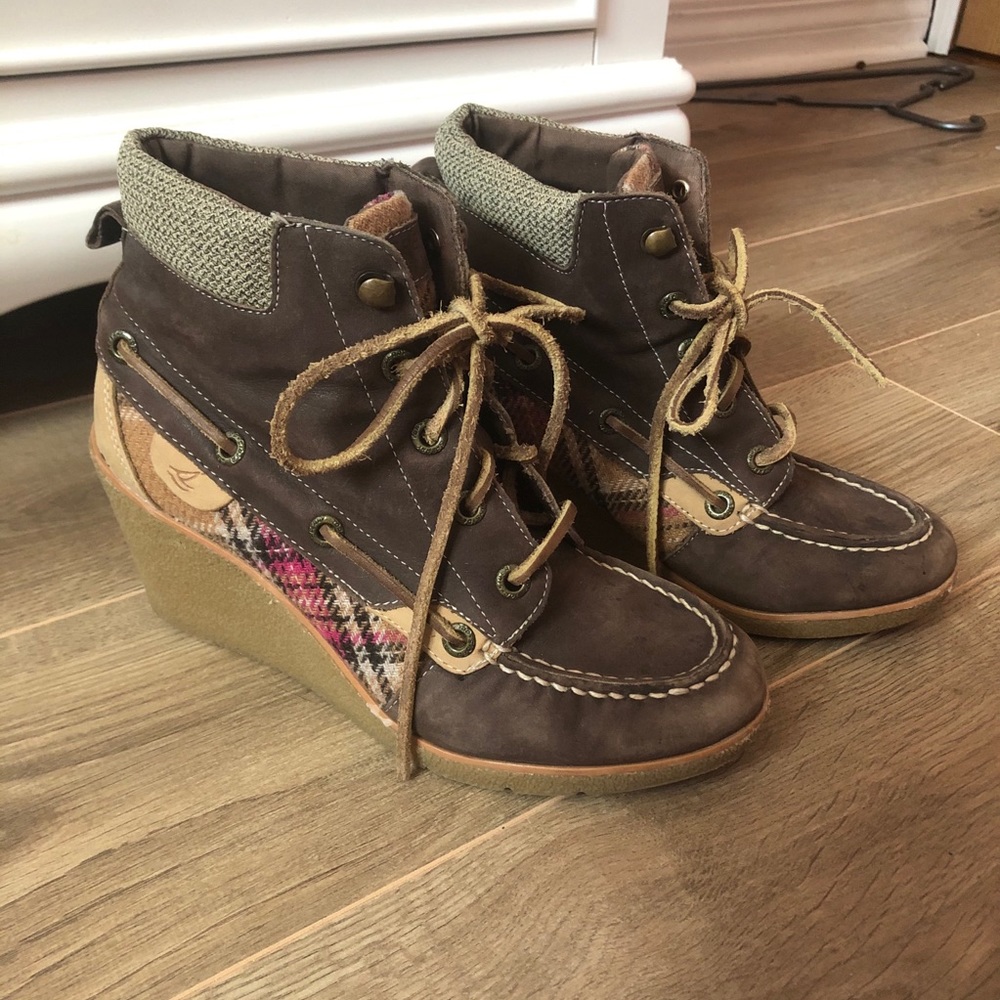 Sperry Brown Wedge Ankle Boots